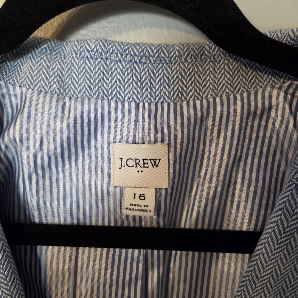 J. Crew Womens Re-Imagined Blue Herringbone Preppy Linen-Cotton Blazer Sz 16 - Picture 7 of 11